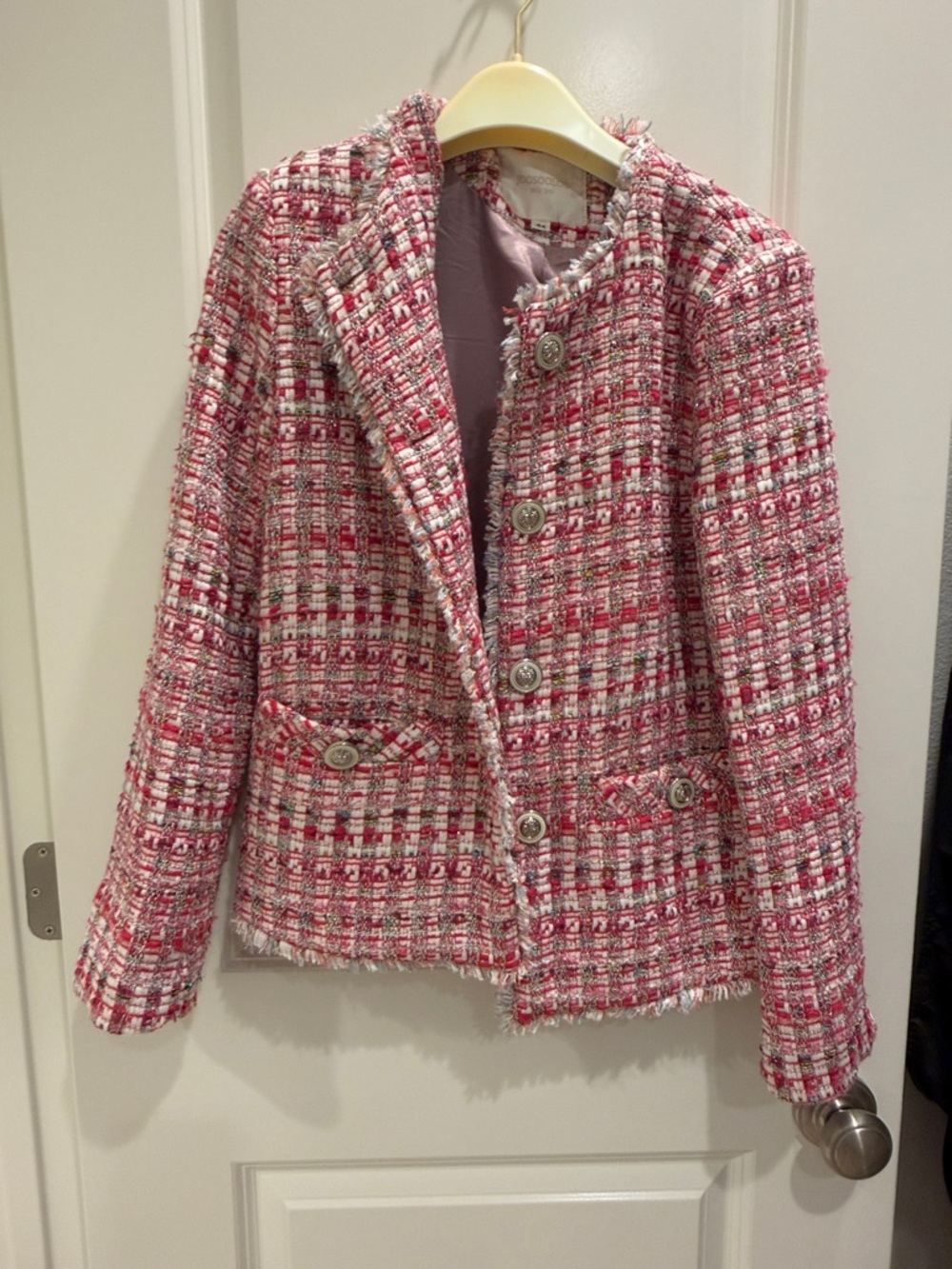 Women's Pink Tweed Button-Front Jacket